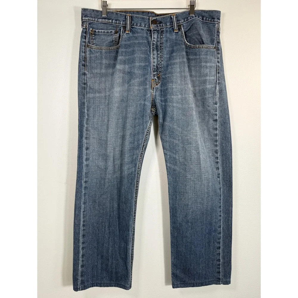 Levis 505 Regular Fit Straight Leg Jeans Men 38x27 Mid Wash Blue Denim  Alt Hem